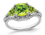 Green Peridot Ring 2.50 Carat (ctw) in 10K White Gold with Accent Diamonds